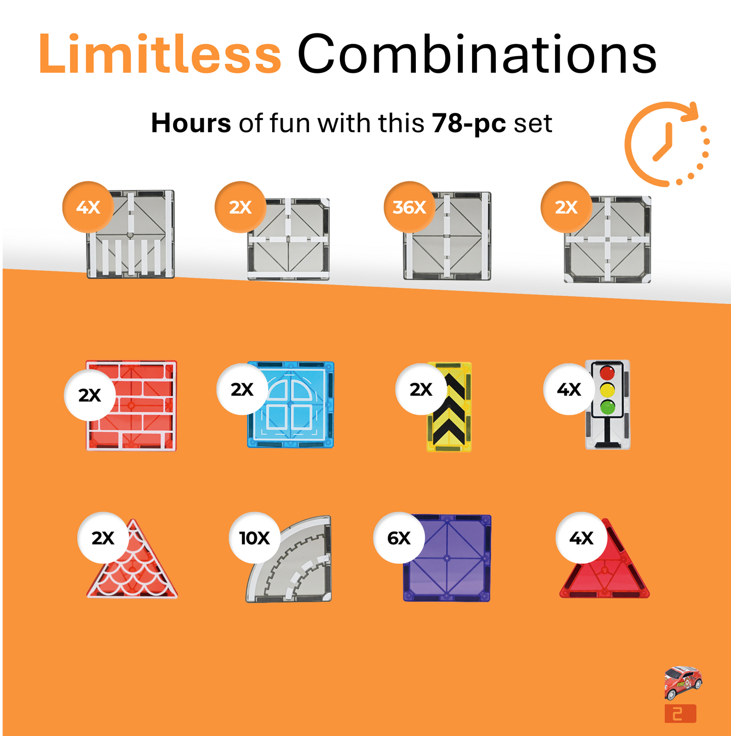 Magnaminds wegenset met auto's - 78 stuks