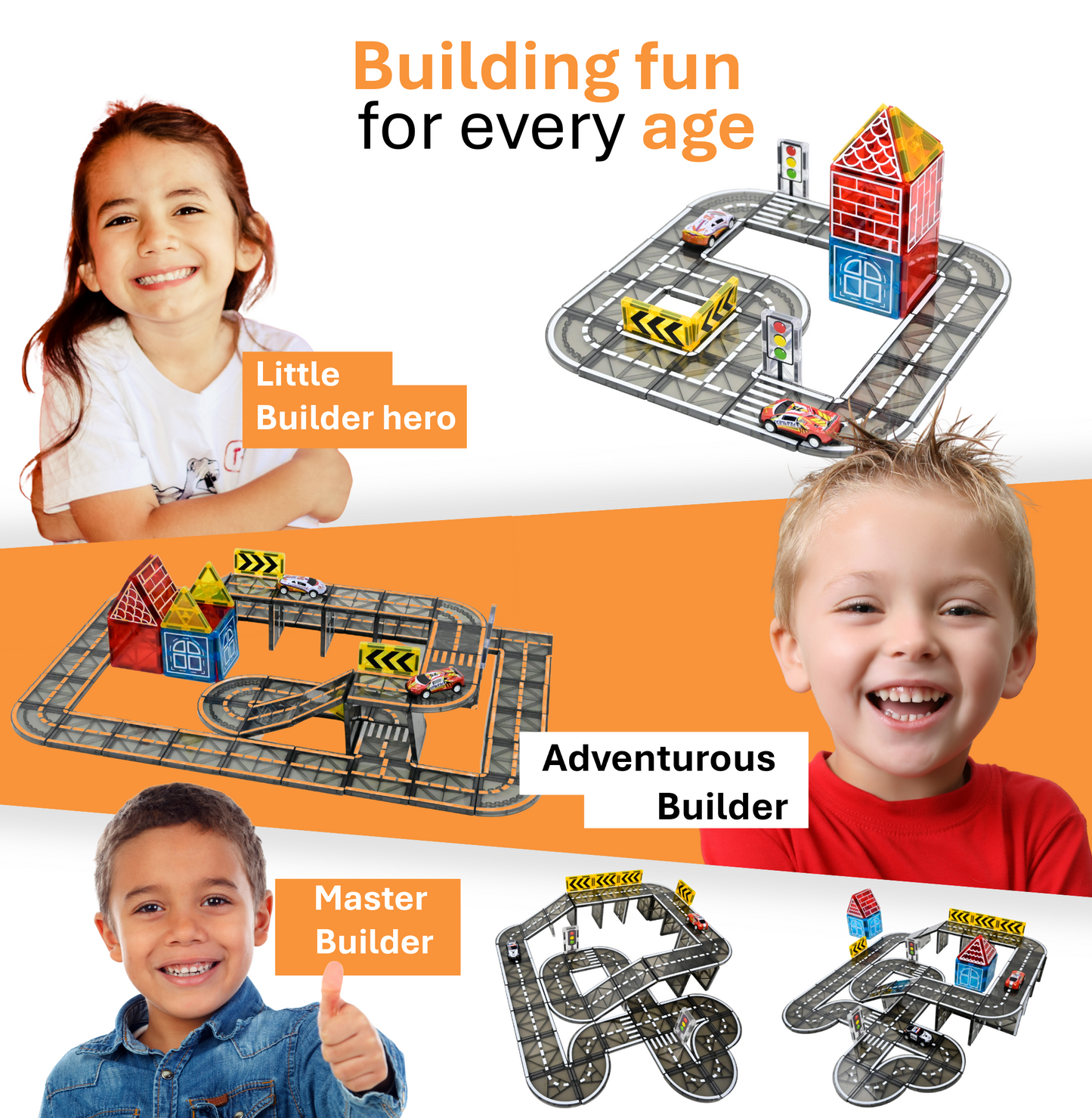 Magnaminds wegenset met auto's - 78 stuks