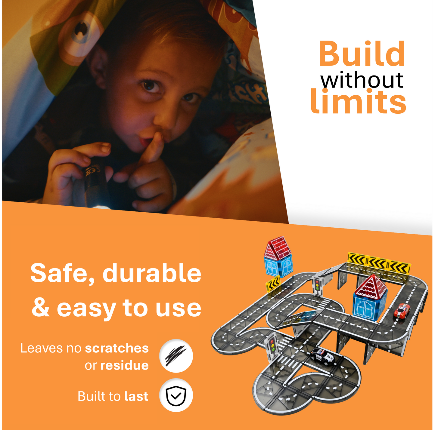 Magnaminds wegenset met auto's - 78 stuks